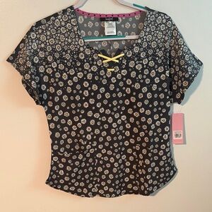 HeartSoul Black  with Yellow Floral Design scrub top